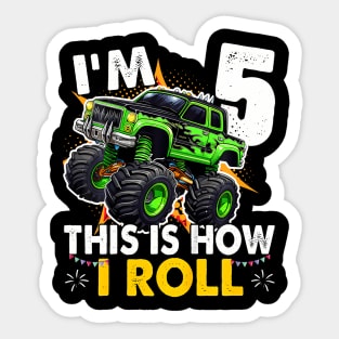 Kids Im This is how I roll Monster Truck 5th Birthday Boys Sticker